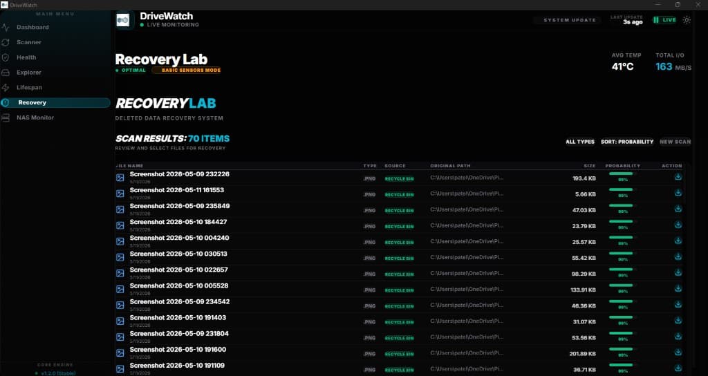 Recovery Lab section screenshot